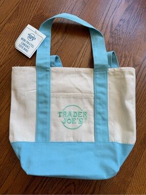 Trader Joe's Mini Pastel Canvas Tote Bag - Light Blue